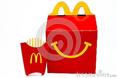 McDonald`s Happy Meal cardboard box Editorial Stock Photo