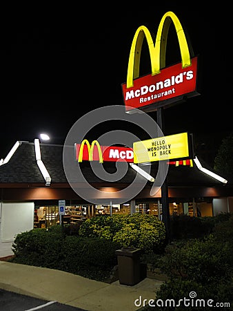 McDonalds Restaurant at Night Editorial Stock Photo