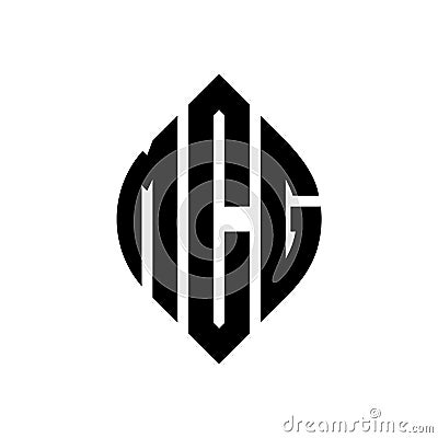 MCG circle letter logo design with circle and ellipse shape. MCG ellipse letters with typographic style. The three initials form a Vector Illustration