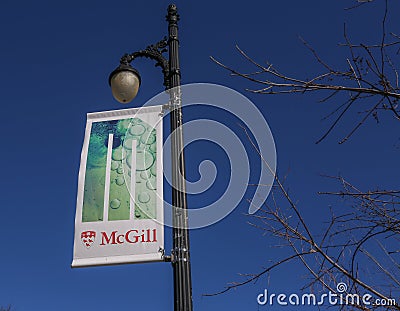 Banner on the Campus of McGill University in Montreal, Canada Editorial Stock Photo
