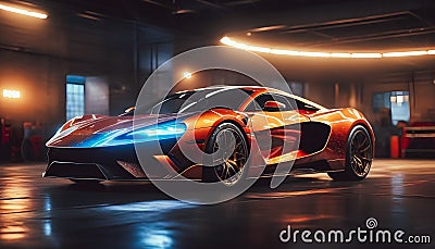 the mclaren 720s is showing and parking on the luxury garage and warehouse Stock Photo