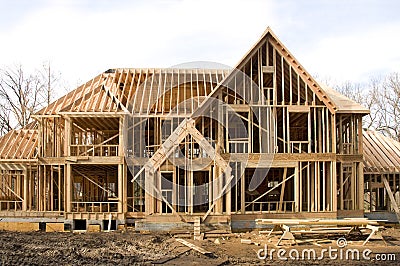 McMansion house in framing phase Stock Photo