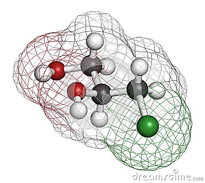 3-MCPD carcinogenic food by-product molecule. Produced when hydrochloric acid is added to food to speed up protein hydrolysis. 3D Stock Photo