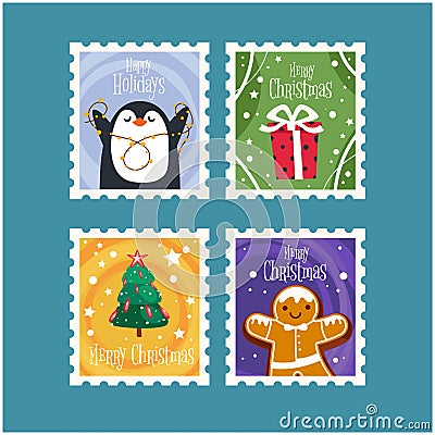 Christmas Postage Stamps stock illustration Vector Illustration
