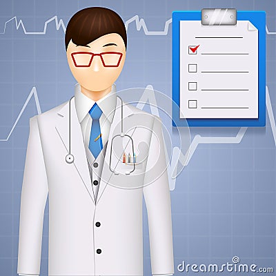 MD or cardiologist on a cardiogram background Vector Illustration