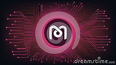 Mdex MDX cryptocurrency token symbol of the DeFi project in circle on abstract digital background with pcb tracks. Vector Illustration
