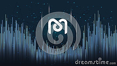 Mdex MDX token symbol of the DeFi project on dark polygonal background with wave of lines. Vector Illustration