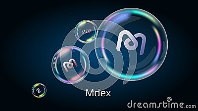 Mdex MDX token symbol in soap bubble, coin DeFi project decentralized finance. Vector Illustration