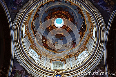 Mdina Cathedral dome ceiling, Malta. Editorial Stock Photo