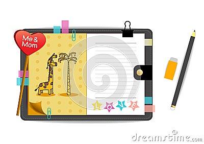 Me and mom giraffes with love yellow notebook Vector Illustration