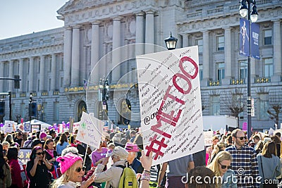 `Me too` sign raised high by a Women`s March participant Editorial Stock Photo