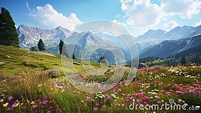 meadow alpine meadows grassy Cartoon Illustration