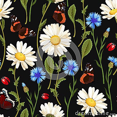 Meadow flowers seamless Vector Illustration