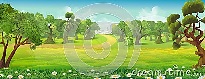 Meadow and forest nature landscape Vector Illustration