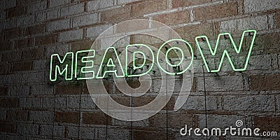 MEADOW - Glowing Neon Sign on stonework wall - 3D rendered royalty free stock illustration Cartoon Illustration