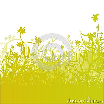 Meadow, grass and flowers Vector Illustration