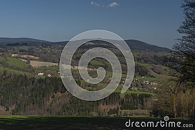 Meadows near Krkonose mountains in spring nice day Stock Photo