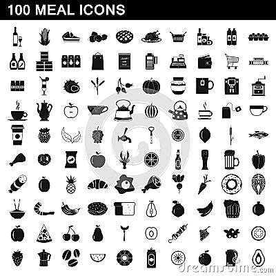 100 meal icons set, simple style Vector Illustration