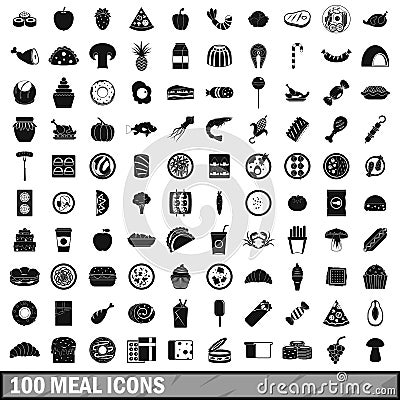 100 meal icons set, simple style Vector Illustration