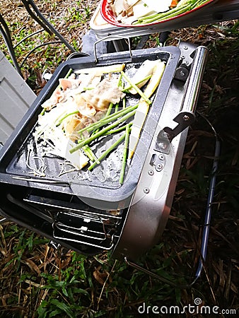 Meal prok and vegetable BBG Grilled Stock Photo