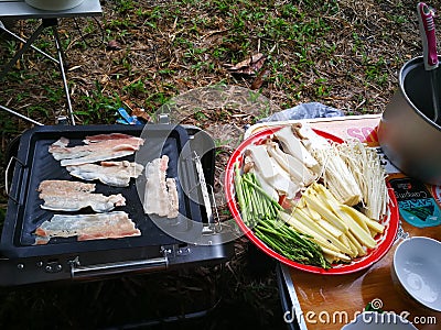 Meal prok and vegetable BBG Grilled Stock Photo