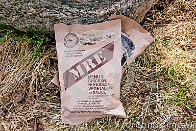 The Meal, Ready-to-Eat MRE packets for USA army Editorial Stock Photo