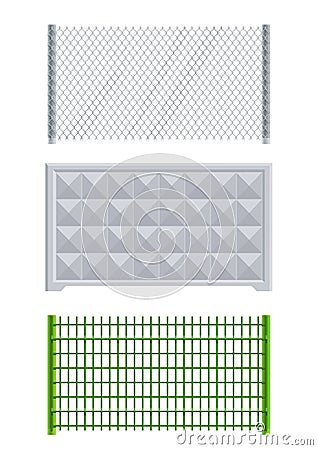 Meallic net and concrete fence Vector Illustration