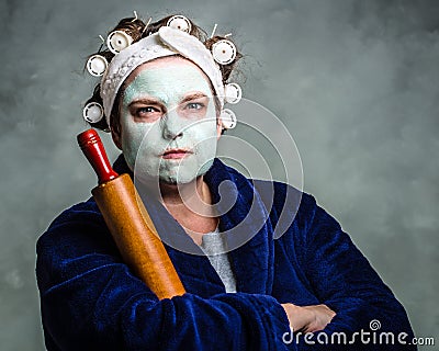 Mean and ugly housewife Stock Photo