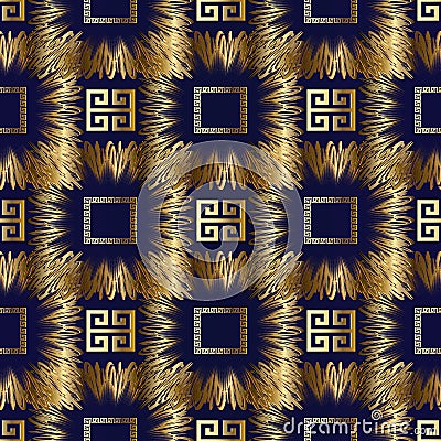 Meander greek key vector 3d seamless pattern. Geometric abstract Vector Illustration