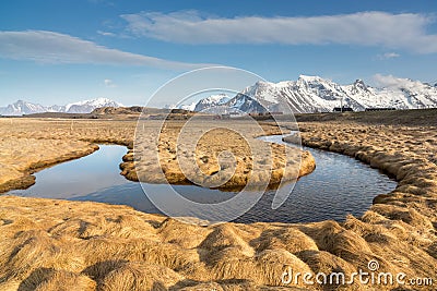 Meander, Moskenesoy island, Lofoten, Norway Stock Photo