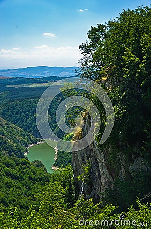 Meanders at rocky river Uvac gorge on sunny morning Stock Photo