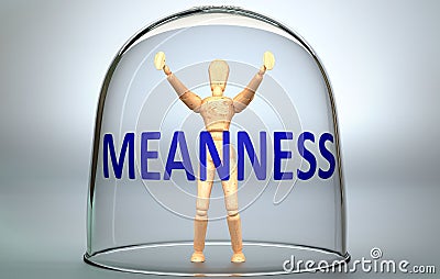 Meanness can separate a person from the world and lock in an invisible isolation that limits and restrains - pictured as a human Cartoon Illustration
