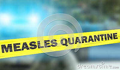 Measles quarantine cordon tape with police lights Stock Photo