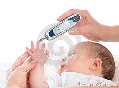 Measure glucose level blood chemistry test from diabetes Stock Photo