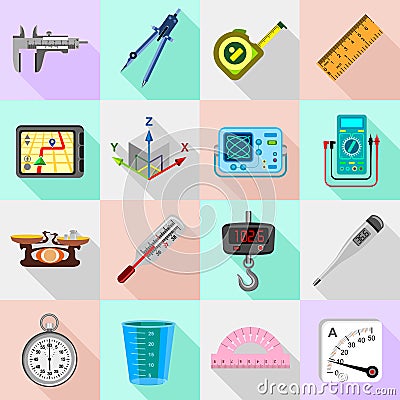Measure precision icons set, flat style Vector Illustration