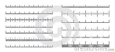 Measure scale. Ruler with meter, centimeter or inch marks, line length graphic with no numbers. Vector measurement scale Vector Illustration