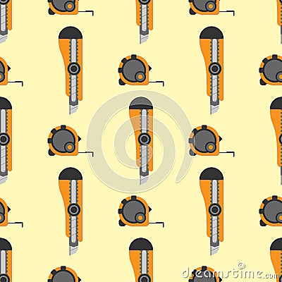 Measure tape seamless pattern for labor day centimeter background construction house tools vector illustration. Vector Illustration