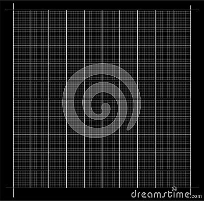 Measured grid. Graph plotting grid. Corner ruler with measurement isolated on the black background. Vector graph paper Vector Illustration
