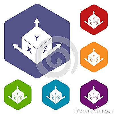 Measurement cube square icons set hexagon Vector Illustration