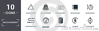 Measurement icons set collection. Includes simple elements such as Angle Measurement, Weight Measurement, Speed Measurement, Area Stock Photo