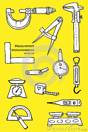 Measurement instrumentation hand-drawn vector set Vector Illustration