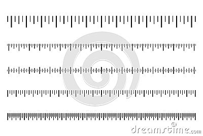 Measurement scale with black marks. Ruler scale for distance and weight, temperature and speed. Calibration scale Vector Illustration