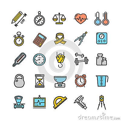 Measurement Signs Color Thin Line Icon Set. Vector Vector Illustration