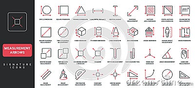Measurement size, dimension scalable arrows, tools, ruler with scale line icon set Vector Illustration