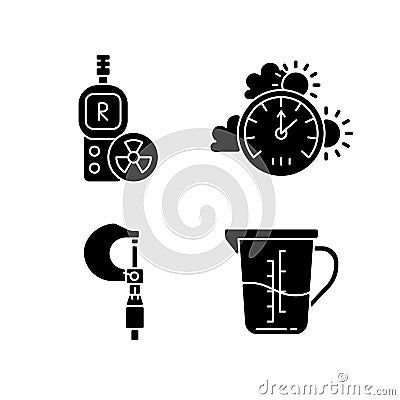 Measurement tools black glyph icons set on white space Vector Illustration