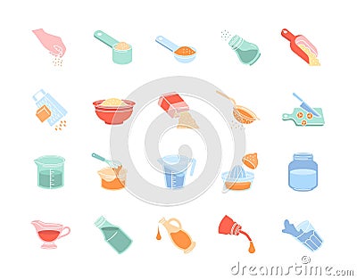 Measures of cooking icons set Cartoon Illustration