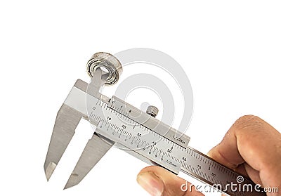 Measuring bearing by vernier caliper Stock Photo