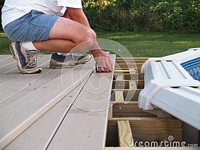 Measuring boards for a new pool deck Stock Photo