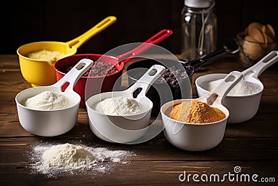 measuring cups filled with dry ingredients Stock Photo
