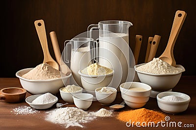 measuring cups filled with dry ingredients Stock Photo